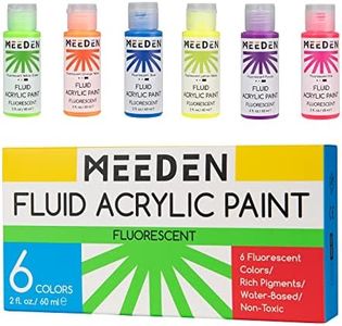 MEEDEN Fluorescent Acrylic Paint Set, 6 High Flow Colors (2 oz, 60 ml), Neon Fluid Acrylic, Glow in the Dark Paints for Canvas Painting