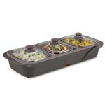 Jaypee Plus E-3 Bowl Electrical Serving Casserole,1000 ml Each | Removable Container Stainless Steel 3 Dish Food Buffet Server 3 in 1 Electiric Bowl for Reheating Food, Grey