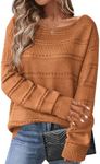 Zeagoo Womens Fall Fashion 2024 Trendy Off The Shoulder Crochet Sweater Boat Neck Loose Long Sleeve Pullover Tops A-Brown