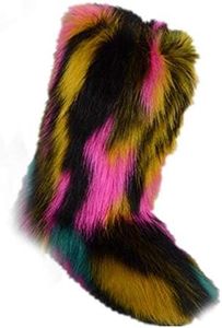 LVCOMEFF Women Faux Fur Snow Boot with Fur Lining 1 Piece Winter Warm Outdoor Furry Fluffy 2020 Fashion (multicolor 6, numeric_7_point_5)