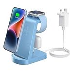 3 In 1 Wireless Charging Station,INNISTO Wireless Charging Station Compatible With i phone 15/14/13/11/12 Pro Max,Charging Compatible With Apple Watch Ultra 9/8/7/6/5/4/3/2/SE Airpods 321 Blue