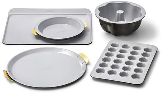 Caraway 5-Piece Bakeware+ Set - 15” Pizza Pan, 9” Pie Pan, 18” x 13” Cookie Sheet, 24-Cup Mini Muffin Pan and Fluted Cake Pan - Oven Safe up to 550ºF - Non-Toxic, PTFE & PFOA Free - Iconics Black