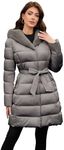 PAPILLON D'OR Women's Long Puffer Coat with Belt, Hood & Furry Lining - Knee-Length Winter Jacket with Dual-Zipper Pockets (US, Alpha, X-Large, Regular, Regular, Mink-gray)
