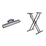 Casio CDP-S110BKC5 Fully Weighted Hammer Action Digital Piano and RockJam XX-363 Xfinity Doublebraced Pre Assembled Keyboard Stand with Locking Straps & Lessons.,Black