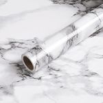 GOLDFRESH New Vinyl Marble Wallpaper Peel and Stick Waterproof Wallpaper for Home Kitchen Countertop Cabinet Furniture Oil Proof Kitchen Stickers (60X200) (SE-White Marble Dark)