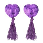 WLLHYF 1 Pair Women Reusable Breast Pasties, Heart-Shaped Breast Bra with Sequins Tassel Adhesive Nipple Cover Stickers (purple)