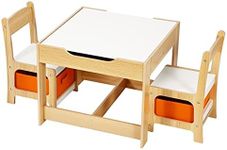 Kidbot 3 Piece Kids Table and Chair Set Multifunctional Activity Play Desk with Toys Storage Bins & Double Sided Tabletop