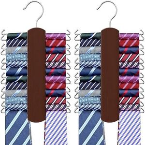 2 Pack Tie Hanger with 48 Hooks, Large Capacity Tie Rack for Closet Organizers and Storage,Space Saving Wooden Necktie and Belt Hanger for Men