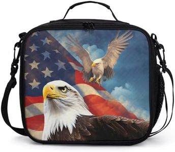 Nerxy American Bald Eagle Insulated Lunch Bag USA Flag Thermal Lunch Tote with Adjustable Shoulder Strap Kids Women Men Gift 4th of July Lunchbox Cooler for Work Office Picnic Travel