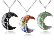 MAIBAOTA 3 Pcs Moon Necklaces Set Tree Life Wire Wrapped Crescent 7 Chakra Healing Crystal Black Obsidian Green Aventurine Stone Pendant Necklaces Natural Resin Reiki Gemstone Jewelry for Women