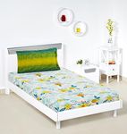 Amazon Brand - Solimo Unfold Comfort 144 TC 100% Cotton Single Bedsheet with One Pillow Cover, Soft and Smooth (Floral, Sea Green and Yellow)