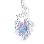 DULI Moon Shape Dream Catcher Half Moon Crescent Moon Home Decor Wall Hanging Bedroom Best for Gifts and Decoration, Wall Art for Bedrooms, Home Wall, (CrescentMoonDC- AquaPurple)