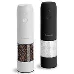 Electric Salt and Pepper Grinder Set with USB Rechargeable, Automatic One Hand Operation with Adjustable Coarseness, Pepper Mill Grinder Refillable with LED Light (2 Packs, Black&White)