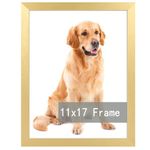 11x17 Picture Frame Display 11x17 Without Mat, Photo Frames for Wall Mounting or Table Top Display, Engineered Wood with Hd Plexiglass - Horizontal and Vertical,Gold