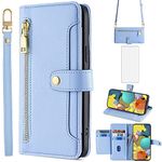 Asuwish Phone Case for Samsung Galaxy A51 5G/A 51 5G UW Verizon Wallet Cover and Screen Protector Zipper Leather Flip Credit Card Holder Slot Stand Mobile Cell Accessories 51A G5 S51 Women Men Blue