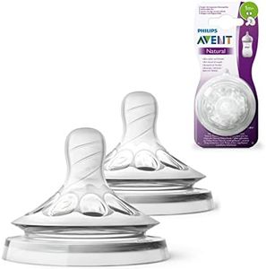 Philips Avent Natural Teats - 1month+ Slow Flow, 2-pack - Soft Silicone Bottle Feeding Nipple - BPA Free - SCF042/27