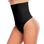 Werkiss Shapewear Thong for Women Tummy Control Knickers High Waisted Thongs Slimming Body Shaper Shaping Underwear(#2 Black-high Waisted, L)