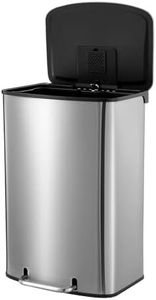 Maxkon 50L Pedal Waste Bin Stainless Steel Rubbih Bin Garbage Bin with Absorber Filter Kitchen Office Trash Can Sliver