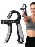 Athmonk Hand Grip Strengthener Gripper With Rep Counter Fingers Exercise Workout - Physiotherapy Paralysis Recovery - Gym Forearm Wrist Arm Wrestling Trainer - Steel Spring - 60 kg Adjustable - Grey