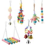 6 Pcs Pet Bird Parrot Cage Toy, Parakeet Bird Toys Perches Swing Hanging Toys with Colorful Wood Beads Bells Sepak Takraw for Parrots Cockatiels Macaws Finches