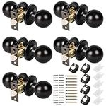 Belle Vous 5 Pack of Round Matte Black Keyless Door Locks - Interior Passage Stainless Steel Door Knob Set - Non-Locking Door Handle Knobs for Closet, Hallway, Bedroom or Bathroom