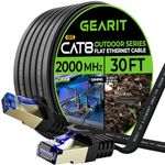 GearIT Cat 8 Outdoor Flat Ethernet Cable (30ft, Black) Direct Burial Rated LLDPE Jacket - Indoor Cat8 Shielded FTP 2000Mhz 40Gbps High Speed Gaming Computer Network RJ45 Snagless Patch Cord Internet