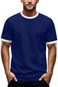 Zengjo Men's Ringer Tee Crewneck Athletic T Shirts Short Sleeve Sport Shirt for Men(Navy/White,M)