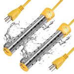 Immersion Water Heater, 2Pack Electric Pool Heater for Inflatable Pool, 304 Stainless Steel Anti Scald Housing, Immersion Heater for Hot Tub, Heat 5 Gallon of Water in Minutes, Yellow