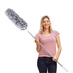 Feather Duster,Extendable Duster Microfiber Long Extension Pole Scratch Resistant Cover, Washable, Cleaning High Ceiling Fans, Blinds, Cobweb (Grey)