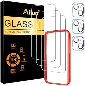 Ailun 3 Pack Screen Protector for iPhone 15 [6.1 inch] + 3 Pack Camera Lens Protector with Installation Frame,Case Friendly Tempered Glass Film,[9H Hardness] - HD [6 Pack]