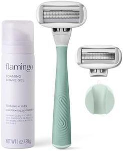 Flamingo Razors for Women Shave Set, 1 Women's Razor Handle (Sage), 2 Razor Five-Blade Refills, 1 oz. Foaming Shave Gel, and 1 Shower Holder
