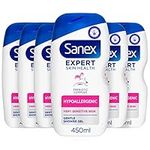 Sanex Body Wash, Expert Skin Health, Hypoallergenic Shower Gel, Dermatologist Tested Gentle for Very Sensitive Skin, Multipack, 6 Pack, 450ml Bottles