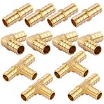 Litorange 1/2 inch T PEX Tee & 90 Degree Elbow & Straight Coupling 1/2" (Pack of 12) Lead Free Brass Barb Crimp Pipe Fitting/Fittings