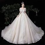 SEVENYXX Wedding Dresses Bride Wedding Dress Word Shoulder Starry Tailing Wedding Dress Evening Dress, Photo Color, XXL