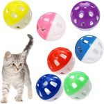 KUTKUT 12Pcs 4CM Cat Toy Ball with Bell, Pet Toy Cat Bell Ball Cat Toy with Bell Cat Jingle Balls for Cats Kitten, Plastic Cat Toys Jingle Balls Pounce Chase Rattle Ball Toys Random Color