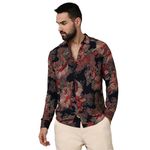 Campus Sutra Men's Crimson Red & Midnight Black Paisley Flora Shirt for Casual Wear | Spread Collar | Long Sleeve | Button Closure | Shirt Crafted with Comfort Fit for Everyday Wear