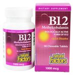 Natural Factors - Vitamin B12 Methylcobalamin 1000mcg, Support for Nerve Function, Energy Production & Red Blood Cells, 90 Chewable Tablets