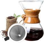 ZNZNANG Pour Over Coffee Maker,with 304 Stainless Steel Filter Reusable Glass Coffee Pot,Manual Coffee Dripper Brewer Hand Drip with Wood Sleeve (21oz/600ml)