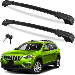 FengYu Roof Rack Cross Bars 220lb Compatible with Jeep Cherokee 2014-2023, Heavy Duty Lockable Aluminum Roof Rails Crossbars Cargo Bars Canoe Rooftop Black Carrier Luggage