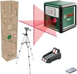 Bosch Cross line Laser Quigo Plus with Tripod (Easy Alignment at Equal and Variable Distances Thanks to Markings on The Laser line, in e-Commerce Cardboard Box)