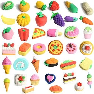 40 PCS Japanese Erasers(Fruit,Vegetable,Dessert), Bulk Kids Pencil Erasers Puzzle Eraser Toys for Classroom Rewards, Party Favors, Games Prizes, Carnivals Gift and School Supplies(Random Designs)