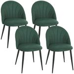 HOMCOM Dining Chairs Set of 4, Modern Upholstered Kitchen Chairs with Metal Legs, Shell Backrest and Padded Seat, Side Chairs for Dining Room, Bedroom, Living Room, Green