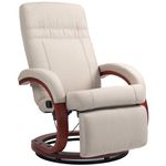 HOMCOM Swivel Recliner Chair with Footstool and Wood Base, Manual Reclining Chair for Living Room, Bedroom, Beige