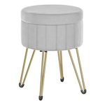 SONGMICS Storage Ottoman, Velvet Dressing Table Stool, 39 x 44.4 cm (Dia. x H), Round Storage Stool Seat, 4 Metal Legs, for Dressing Room, Living Room, Bedroom, Dove Grey LOM003G52