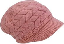 Heymei Womens Winter Warm Hat, Wool Knit Warm Fleece Lined Newsboy Cap, Warm Beanie Visor for Womens Snow Cap WS-H1 (Pink)