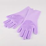 Magic Silicone Rubber Dish Washing Gloves Kitchen Pet Bath Cleaning Scrubber (Purple), M