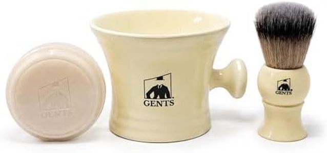 G.B.S Heavy Duty Ceramic Ivory Shaving Set - Mug with Knob Handle, Faux Ivory Handle Shaving Brush and Natural Shave Soap