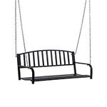 Outsunny Garden Swing Chair Patio Metal 2 Seater Swing Bench Porch Balcony Bench Loveseat Minimalist Style - Black