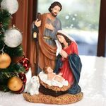 KariGhar Poly Resin Crib Set Nativity Set Holy Family Statue with Sheep Catholic Idol Perfect for Altar, Housewarming, Gifting and Decoration, Multicolor, 14 x 17 x 30 Cm