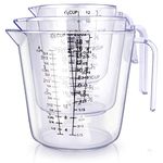 Measuring Cups Set, Liquid Measuring Cups for 3 for Kitchen - BPA Free Plastic Set with Spout Multiple Measurement Scales (Clear)